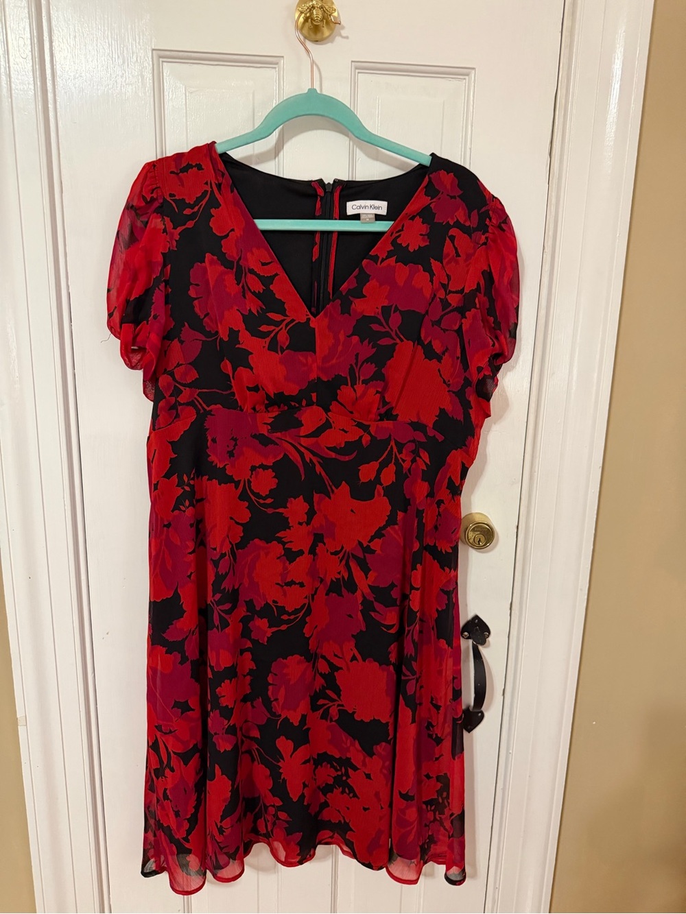 Calvin Klein Black Dress with Red Floral Print